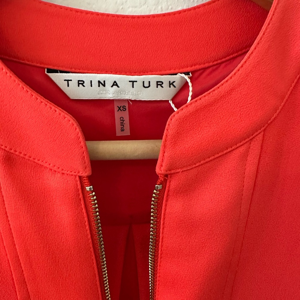 NWOT Trina Turk Women's XS Kaiko Orange crepe Shift dress  3/4 sleeve - Picture 6 of 13